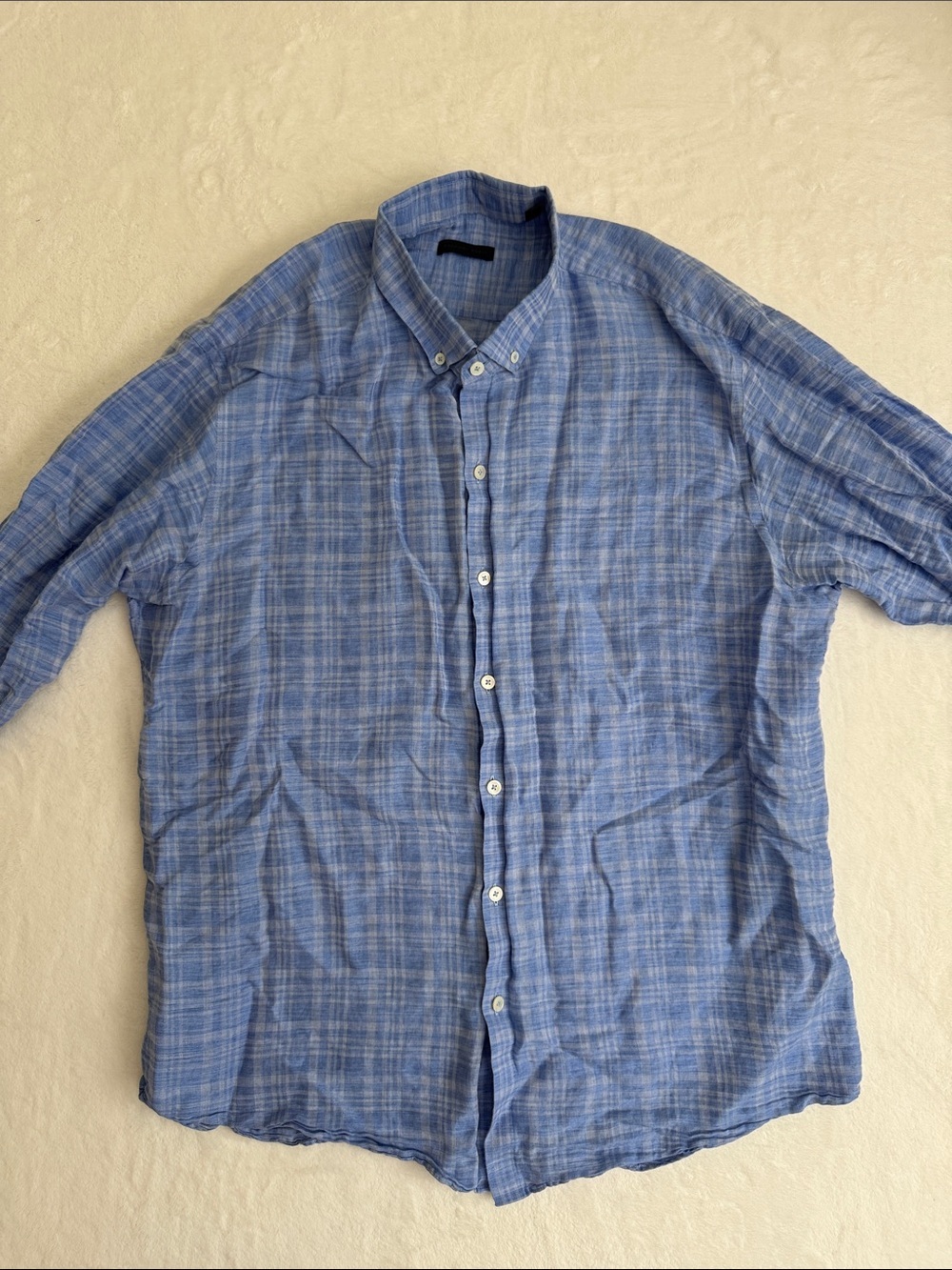 Men's Zachary Prell Linen Blue Plaid Button-Down Shirt